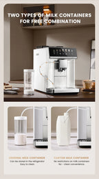 Mcilpoog M3 Automatic Espresso Coffee Machine ，Built-In Milk Frother & Tank, 7 Coffee Varieties, Touchscreen