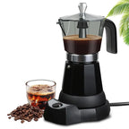 480W Electric Coffee Maker 300ml/6 Cups Home Aluminum Mocha Pot Portable Electric Italian Coffee Maker Percolator for Home Black