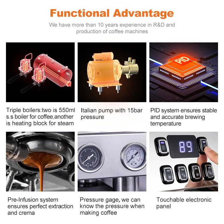 Commercial Coffee Maker CRM3120C Dual Head Coffee Machine, Independent Multi Boiler System, Adjustable Extraction Temperature