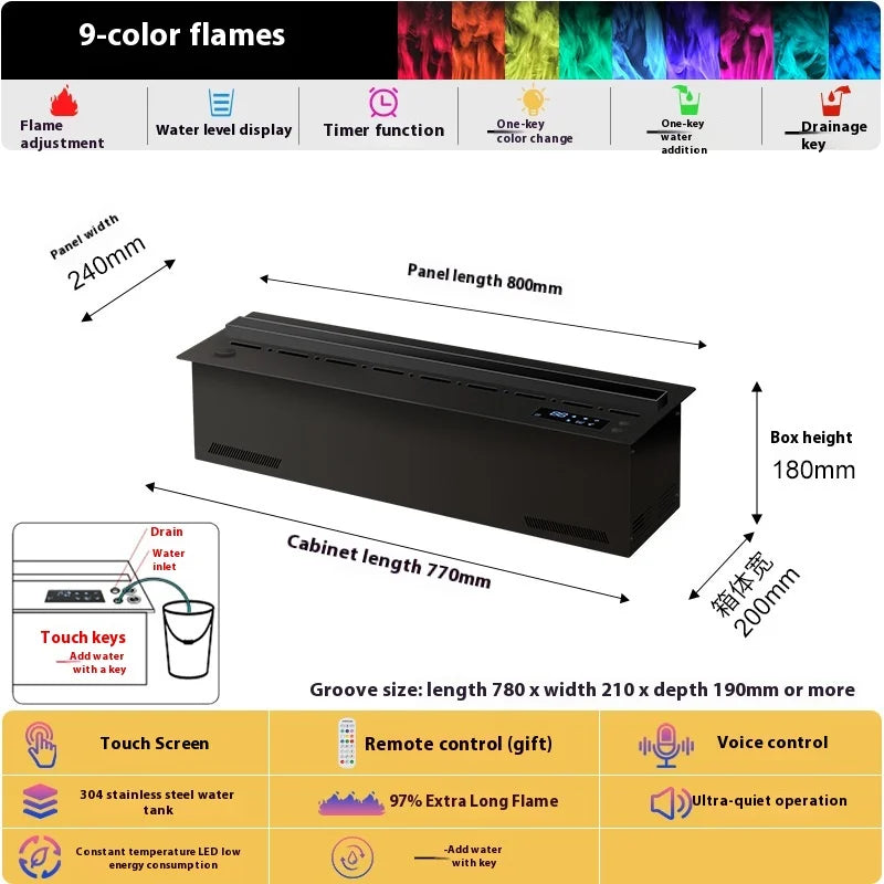 800mm Atomizing Fireplace For Living Room Multi-color Fake Flame Electronic Fireplace Home Remote Control Water Steam Fireplace