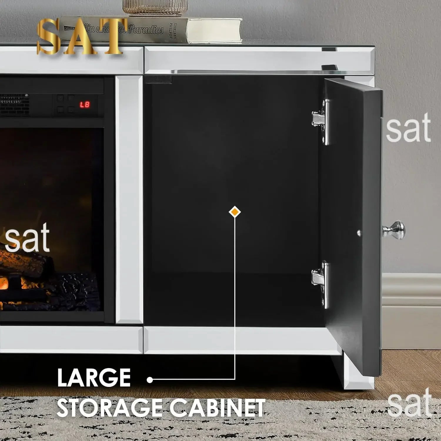 %a Mirrored Fireplace TV Stand with LED Light Modern Entertainment Center