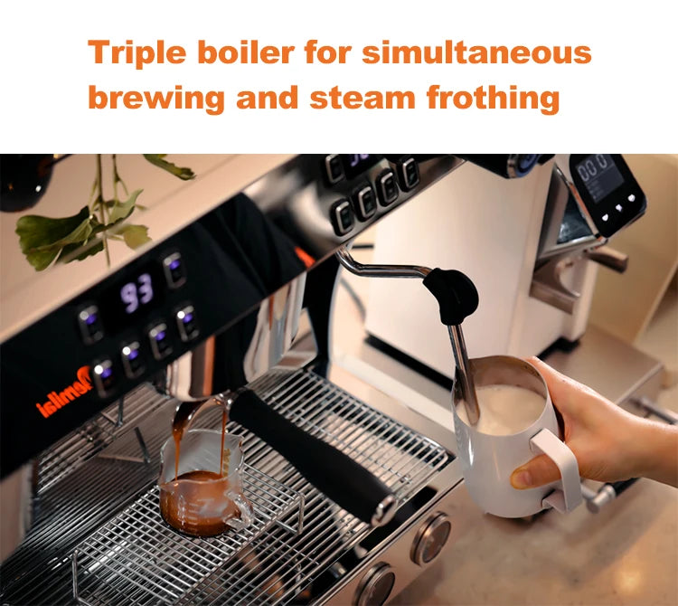 Commercial Coffee Maker CRM3120C Dual Head Coffee Machine, Independent Multi Boiler System, Adjustable Extraction Temperature