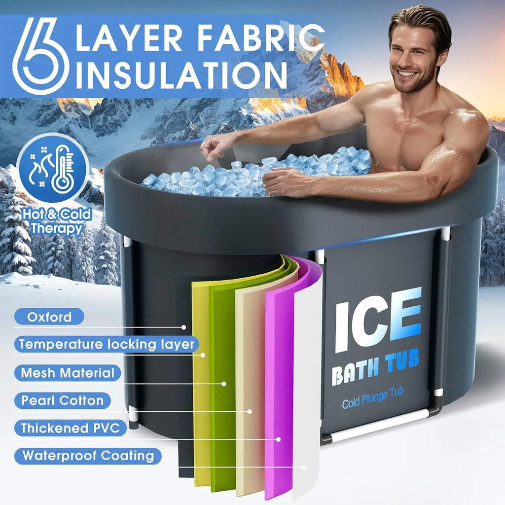 Portable 130 Gallons Ice Bath Tub with Insulated Lid, Foldable Cold Plunge Therapy Tank for  Hot Cold Water Tub ，ice bath bucket