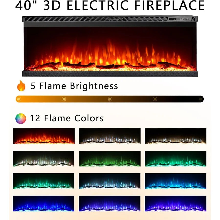 3Sided View Electric Fireplace Insert with Minimalist Mantel Design for Modern Living Spaces Features 12 Color Flame Effect Dua