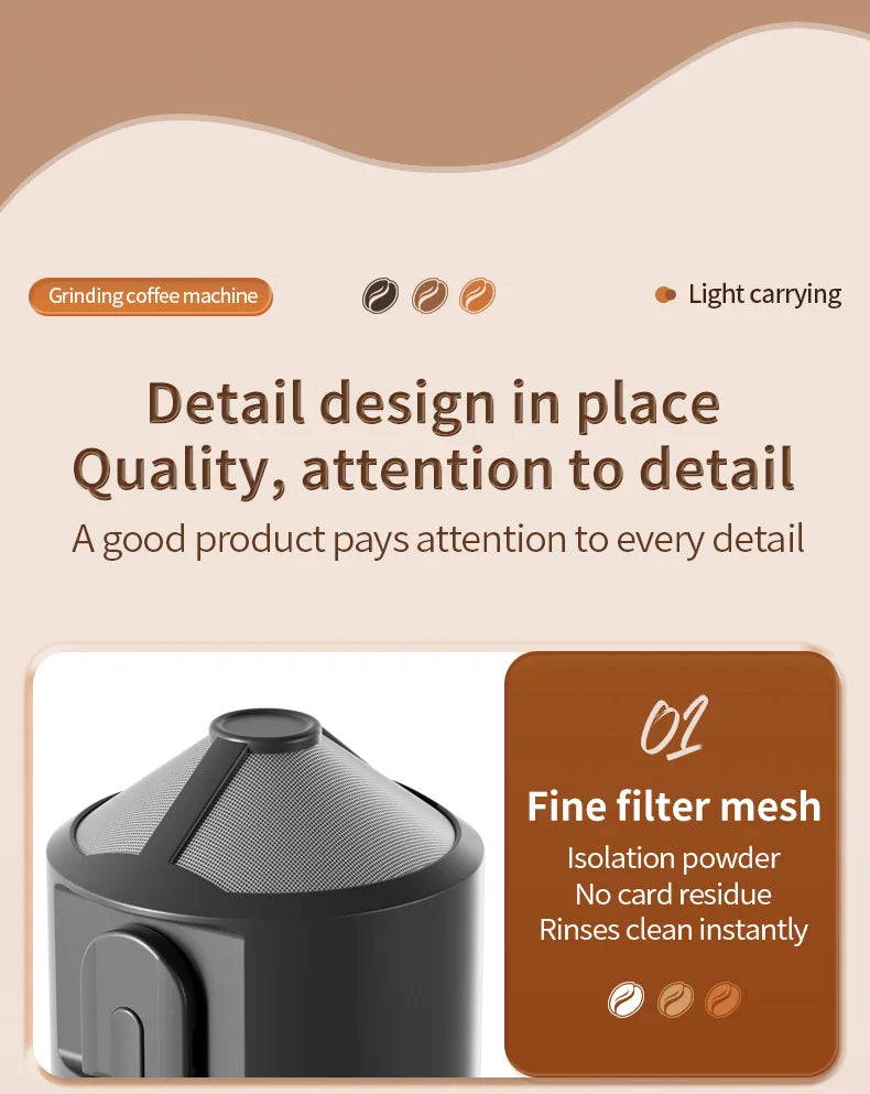 All-in-One Coffee Maker Travel-Friendly Handheld Espresso Machine with Built-in Grinder Mini Pour over Cup for Home And Outdoor