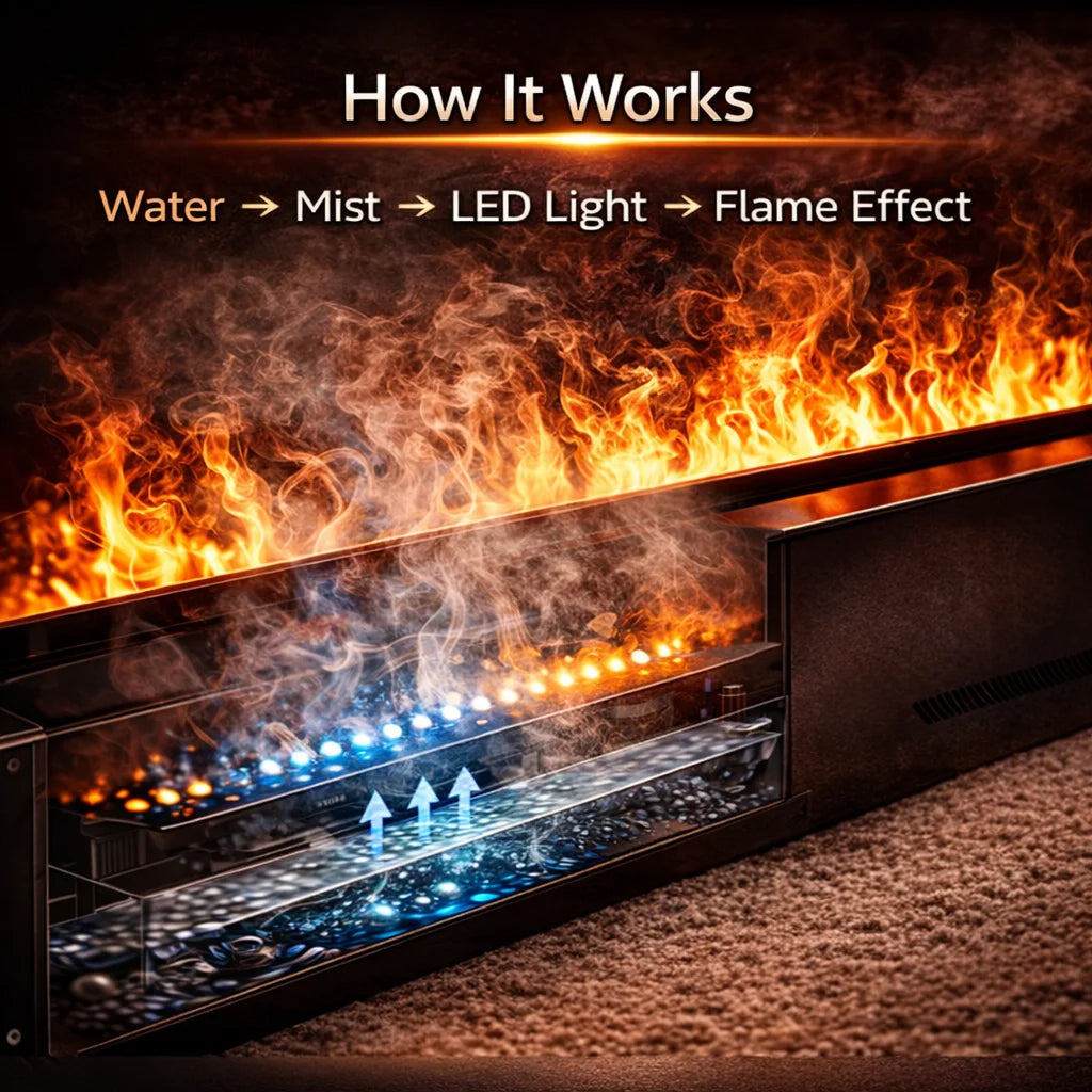 Water Electric Fireplace 3D Mist Fireplace Embedded Realistic Mist Flame Remote Control APP Interior Decoration Steam Fireplace