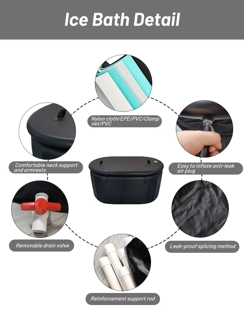 Inflatable Black Portable Oval Cold Plunge Ice Bath Tub with Pump for Cold Water Therapy Recovery