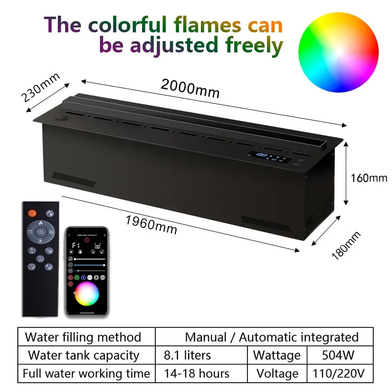Electric LED Fireplace 3D Flame Water Vapor Steam Fire Place Auto Fill & Drain Fake Flame Fireplace for Living Room Home Decor